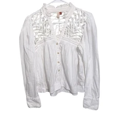 Anthropologie Pilcro Top Womens Size 14 Victorian Blouse Button Shirt White Boho