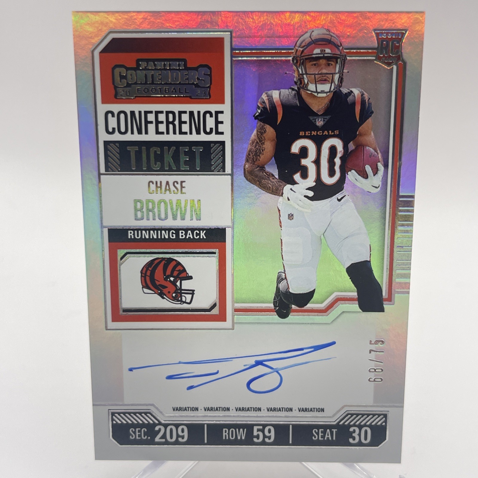 2023 Panini Contenders Chase Brown Conference Ticket Rookie Auto /75 #105