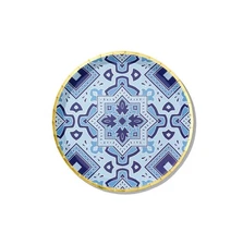 10 Pack 9.25 inch Blue Gold Moroccan Paper Plates for Wedding Bridal Shower