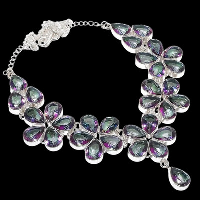 Mystic Topaz Gemstone Handmade 925 Sterling Silver Jewelry Necklace Size-17-18