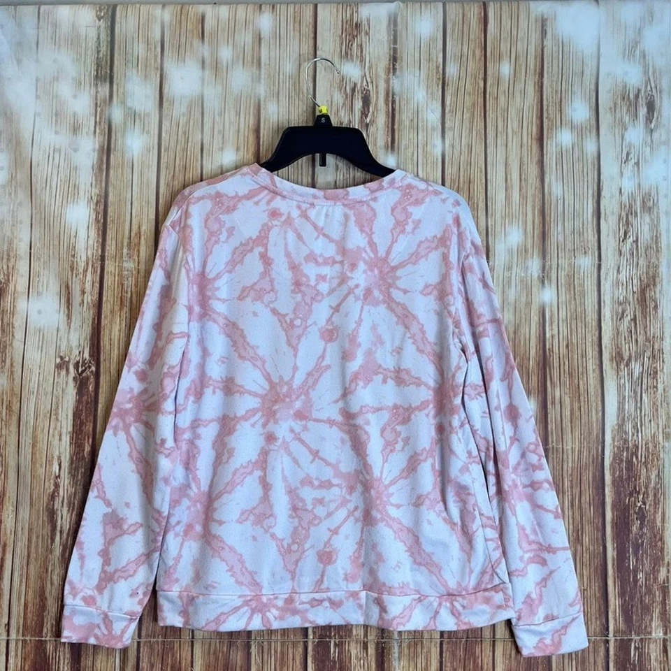 Conjunto de pijama de salón Maidenform rosa tie-dye suave manga larga talla mediana para mujer Foto 4 de 4