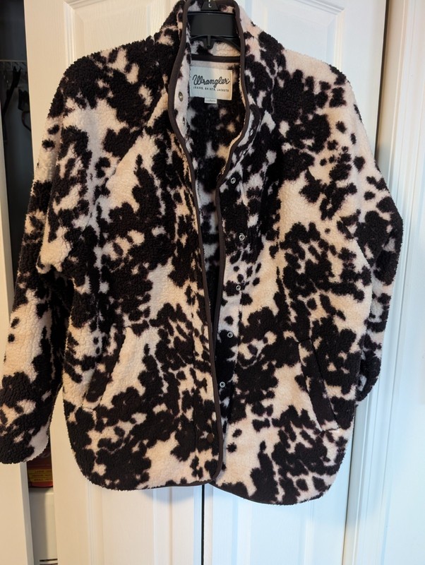 Wrangler Cow Print Sherpa Fleece Jacket Coat Cowgirl Western Size Large