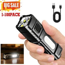 1-100PACK Mini EDC LED Rechargeable Flashlights Super Bright COB Work Light Lamp