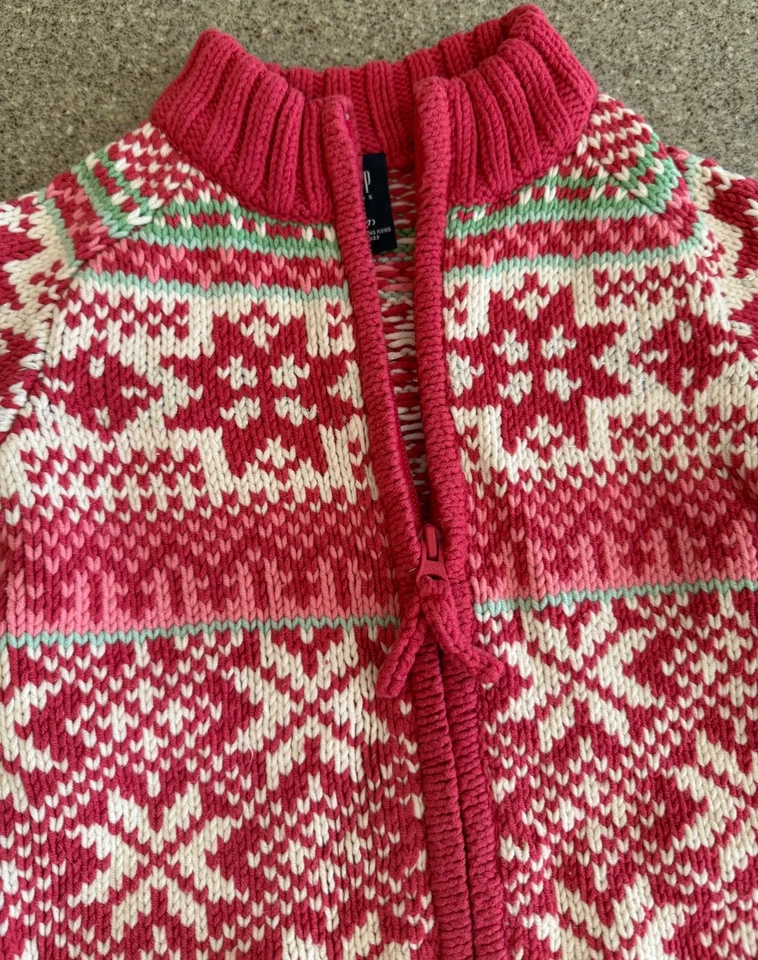 Suéter GAP KIDS Rojo Cremallera Completa Nórdico Isla Feria Esquí Copo de Nieve Vacaciones Talla S (6-7) Foto 3 de 4