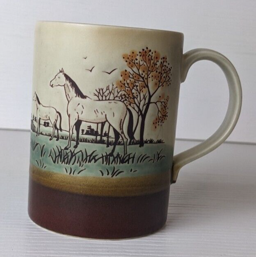Selten Bauernhof Feld Pferde Becher Steinzeug Bauernhaus Vögel Baum Tee Kaffeetasse Keramik