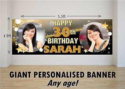 Personalised Gold Giant Large Birthday Banner 18th 21st 30 40 50th Any Age N5