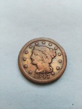 États-Unis 1847 Grande pièce de 1 centime cheveux tressés, pas de prix de réserve ! (Lot #T797)