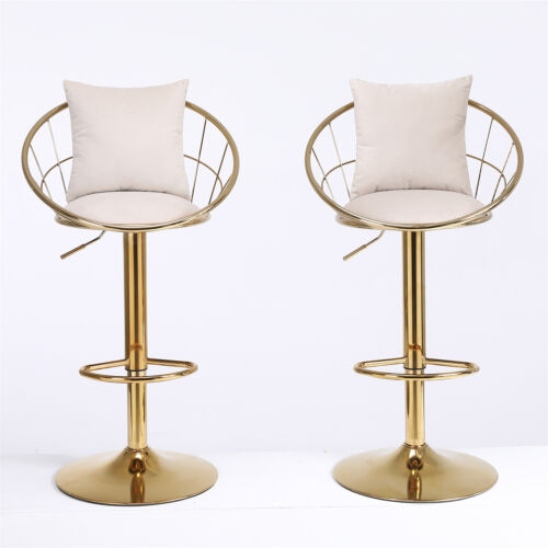 Set of 2 Velvet Bar Stools Adjustable Height Counter Swivel Bar Chairs - Picture 6 of 60