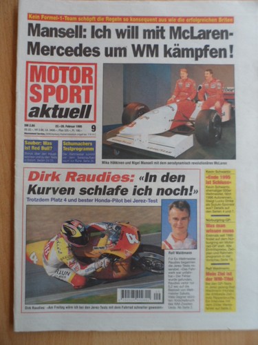 MOTOR SPORT aktuell 22-28.2. 9 - 1995 Dirk Raudies Mansell McLaren Mercedes