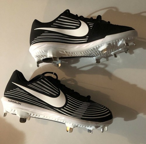  Nike Metal Cleats Shoes Womens Lunarlon Black White Softball Sports Size 7.5  - Picture 1 of 8