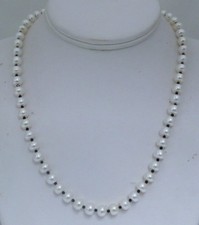 Freshwater White Button Pearl  Black Spinel Necklace Sterling Silver Clasp