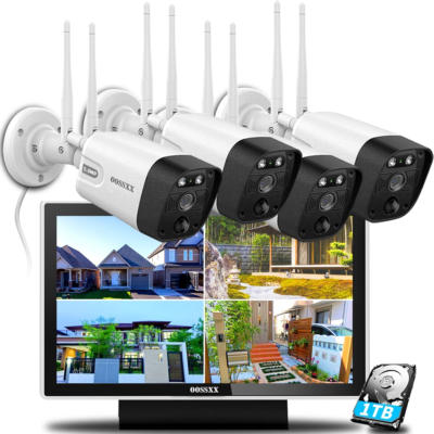 Outdoor Security Camera System, Wireless with Monitor, 2-Way Audio, 3K