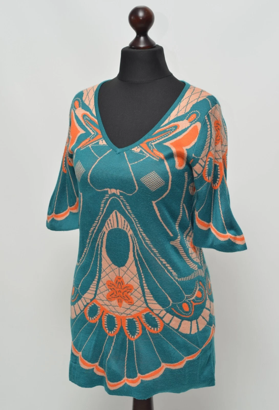 Abito donna Fendi Luxury in maglia di lana blu e arancione taglia M Made in Italy