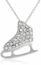 Silver Plated Crystal Ice Skate Pendant Necklace, 18.25"