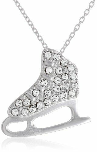 Silver Plated Crystal Ice Skate Pendant Necklace, 18.25" - Bild 1 von 3