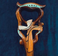 Christian Cross Sacred Craftsmanship Handcrafted Wooden Carved Cane featuring