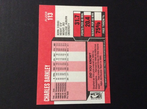 Charles Barkley 1989 Fleer Basketball Card Philadelphia 76ers - Imagen 2 de 2