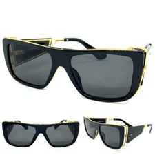 Men or Women Classic Vintage Retro Style SUNGLASSES Black & Gold Frame Dark Lens