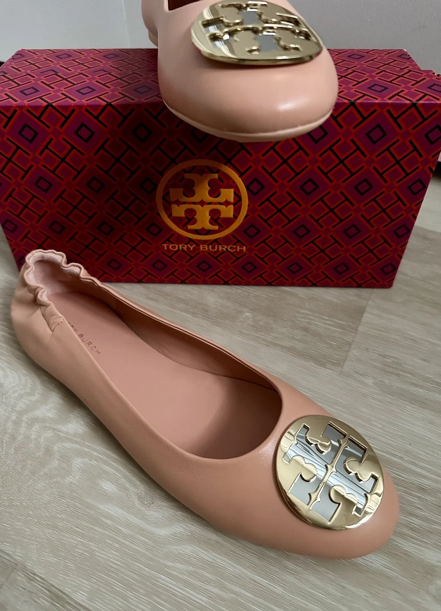 New TORY BURCH Claire leather Ballet flat logo Shoes in sweet tooth R 248 Size 8