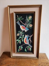 Needlepoint of Kingfisher Birds Springbok, South Africa Double Framed 19 x 11 in