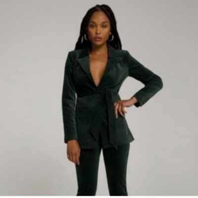 Good American Green Velvet Fit and Flatter Blazer Jacket, sz 4