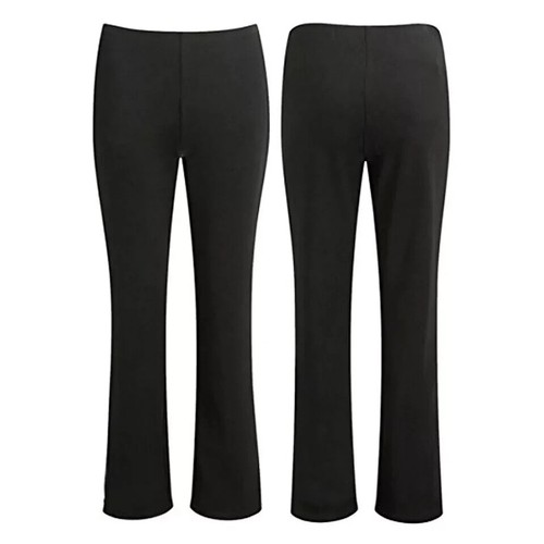 WOMENS BOOTLEG TROUSERS RIBBED PULL ON WORK PANTS STRETCH LADIES SOFT BOTTOMS - Picture 2 of 8