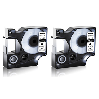 2 PK Compatible For DYMO Black on Clear D1 45010 Label Tape LabelManager 160 260
