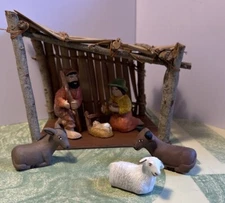 7pc Peru Folk Art Artisan Terra Cotta Clay Pottery Manger Nativity Scene BS