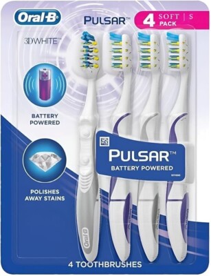 Oral B Battery Powered Toothbrush 3D White Luxe Pulsar Soft Bristles 1ct 4 Pack