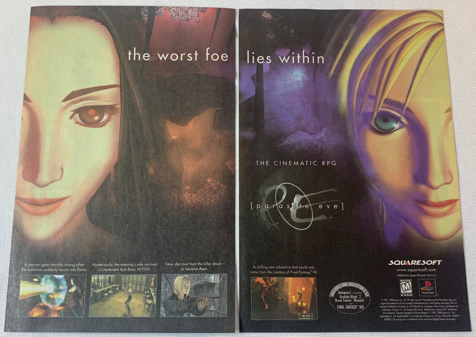 Parasite Eve II 2 Squaresoft PlayStation PS2 videogame two-page magazine ad