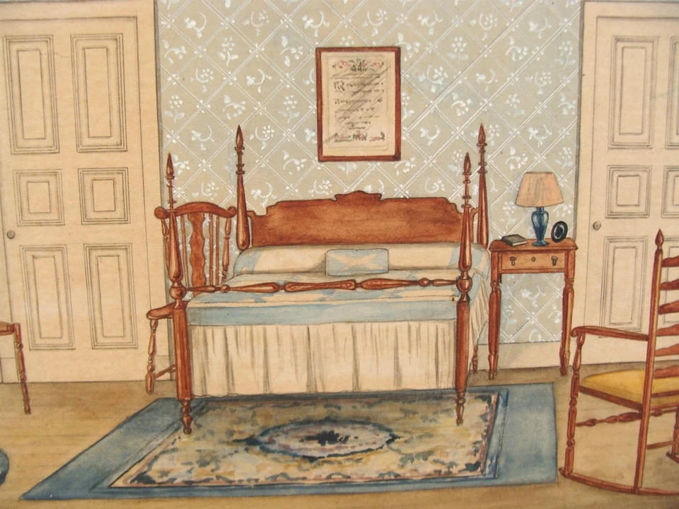 Dormitorio interior arte popular original del siglo XIX con pintura Foto 3 de 4