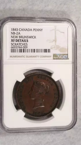 1843 Canada PENNY NEW BRUNSWICK NGC EXTRA FINE BN 1P Coin PRICED TO SELL NOW!