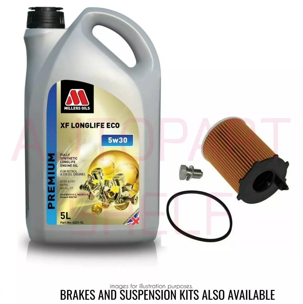 FORD FOCUS MK3 1.6 10-17 TDCI OIL FILTER & 5L MILLERS PREMIUM 5W-30 ENGINE  OIL