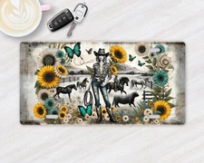 Cowgirl and Sunflowers Aluminum Front License Plate Car Accessory Vanity Plate