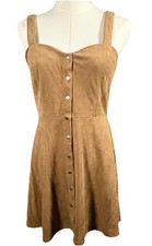 Forever 21 Faux Suede Stretch Fit Flare Snap Front Mini Dress Brown Size Small
