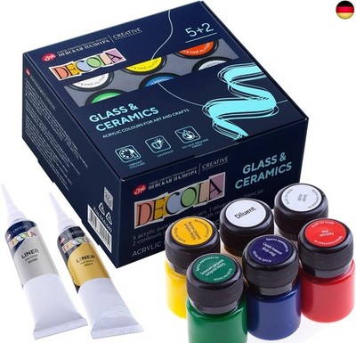 Decola Porzellanfarbe Set | Glasmalfarben Set - 5 x 20 ml Farben + 2 x 18 ml