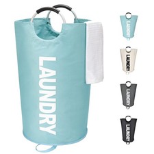 90L Large Laundry Basket Freestanding Tall Clothes Hamper Collapsible Blue