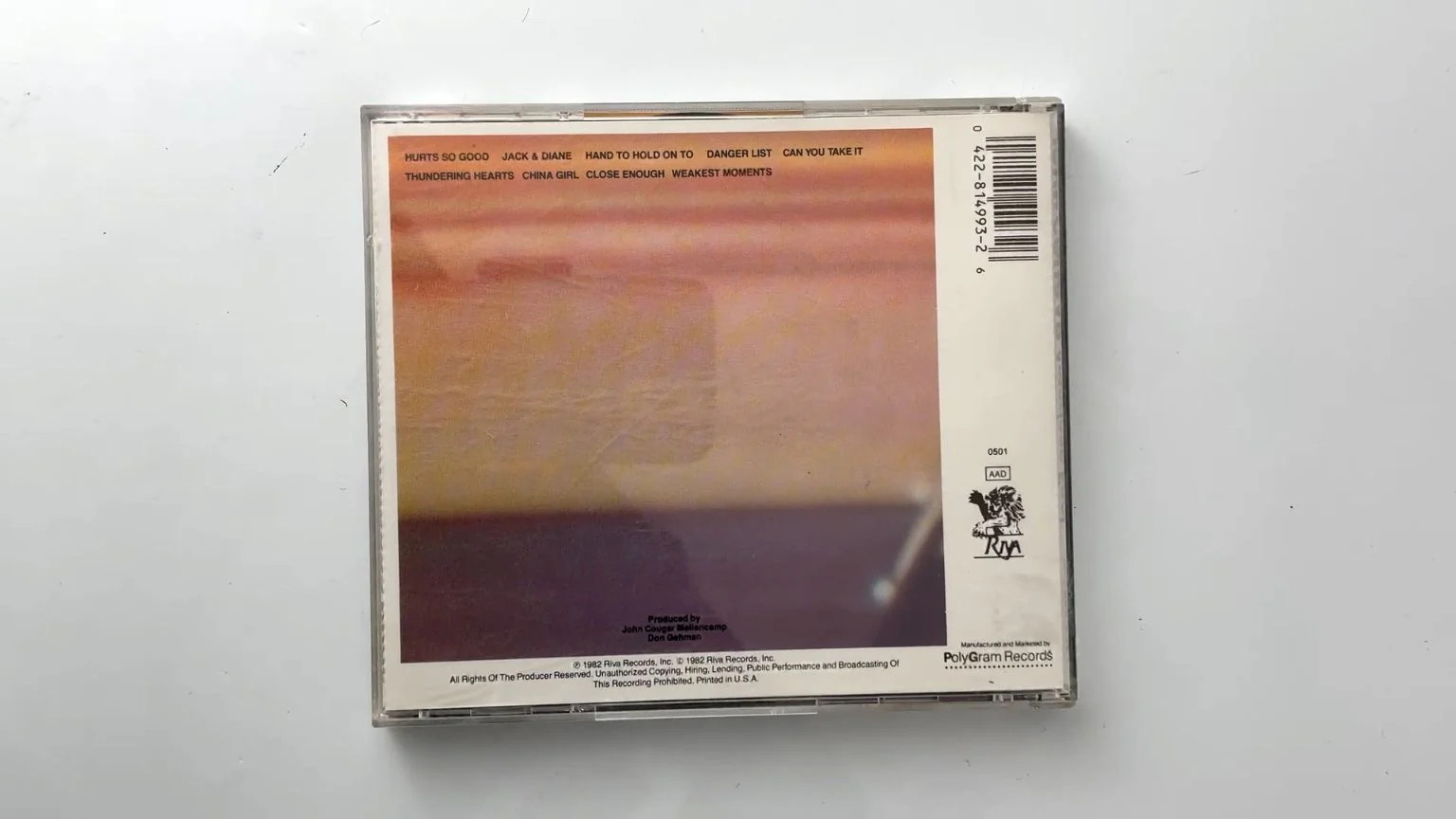 John Cougar - American Fool CD 1982 Riva Rock Pop Hits Label thumbnail 4