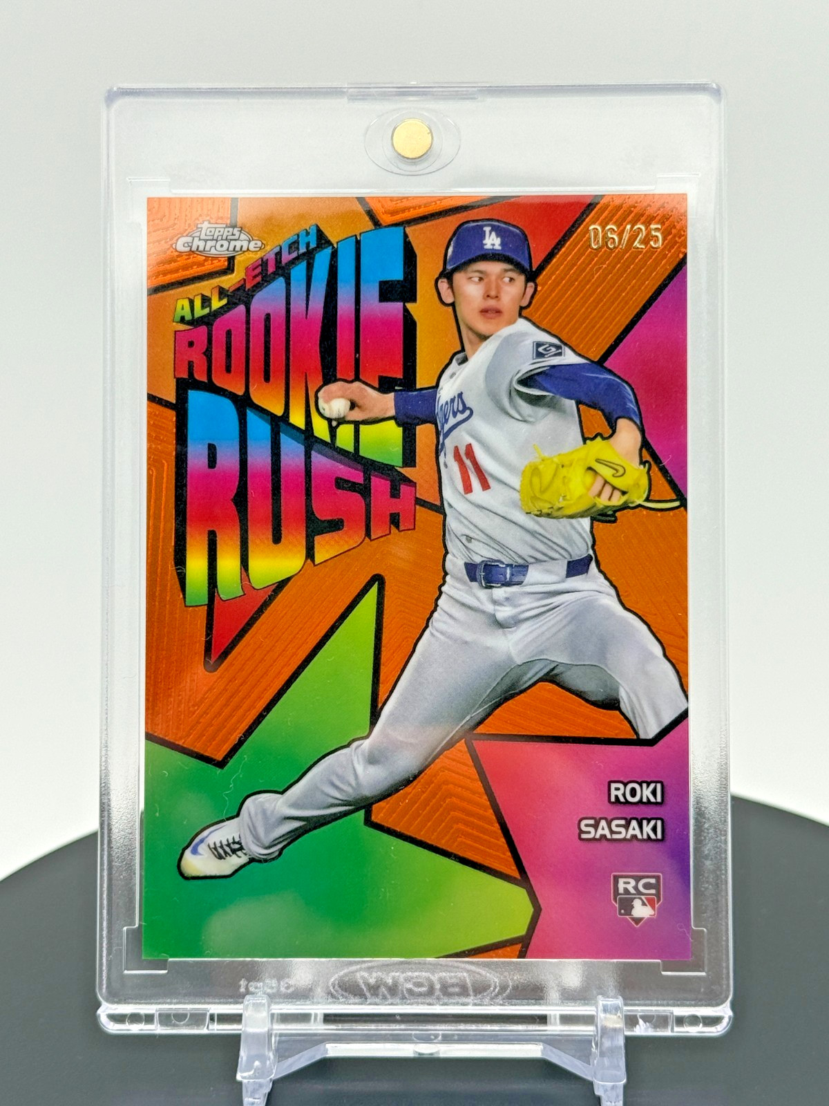 2025 Topps Chrome Roki Sasaki All-Etch Rookie Rush RC Orange Refractor /25 CLEAN