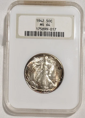 1942 P NGC MS64 Walking Liberty Half Rainbow Edge Toned PQ Old OGH Fatty Holder