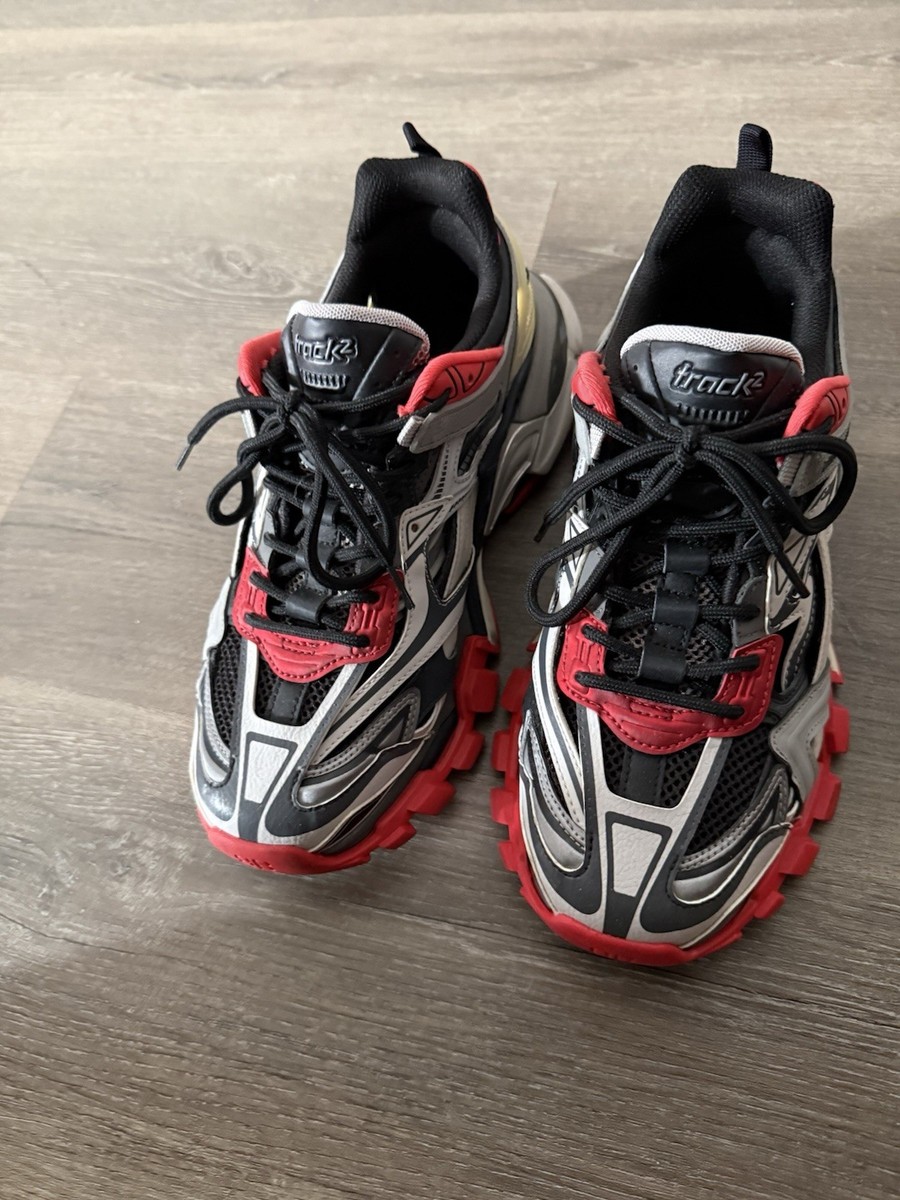 バレンシアガ　BALENCIAGA track 26.5ブラック グレー レッド Balenciaga Track.2 Men's Multicolor Low Top Sneakers Black Red