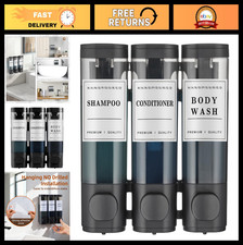 3-Chamber Wall-Mounted Shampoo Conditioner Dispenser - No Drill, Large Capacit