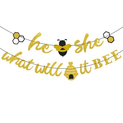 He or She What Will It Bee Banner Gender Reveal Garland with Bee and Beehive ...