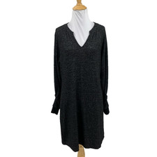 Cabi Sweater Dress Womens S Small Black Heather Split V Neck Long Sleeve Stretch