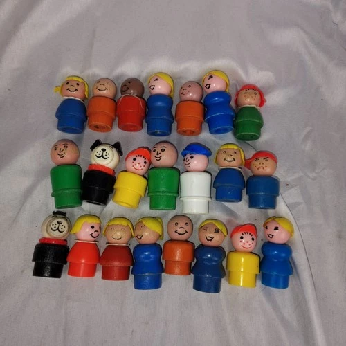 22 Vintage Fisher Price Little People Family Wood Plastic Mix Body Figures Lot
