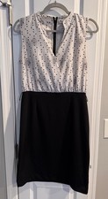 Banana Republic Sz 6 Black And White Pencil Dress Knit Bottom Silky Top