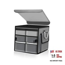 Trunk Organizer with Lid, 28L Collapsible Cargo Organizer with Aluminum Gray