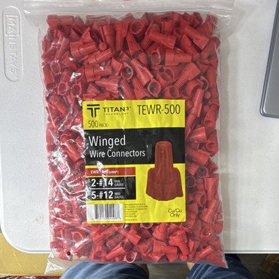 Titan3 Technology Winged Wire Connectors Red 500 Pack 2-14 5-12 AWG Copper