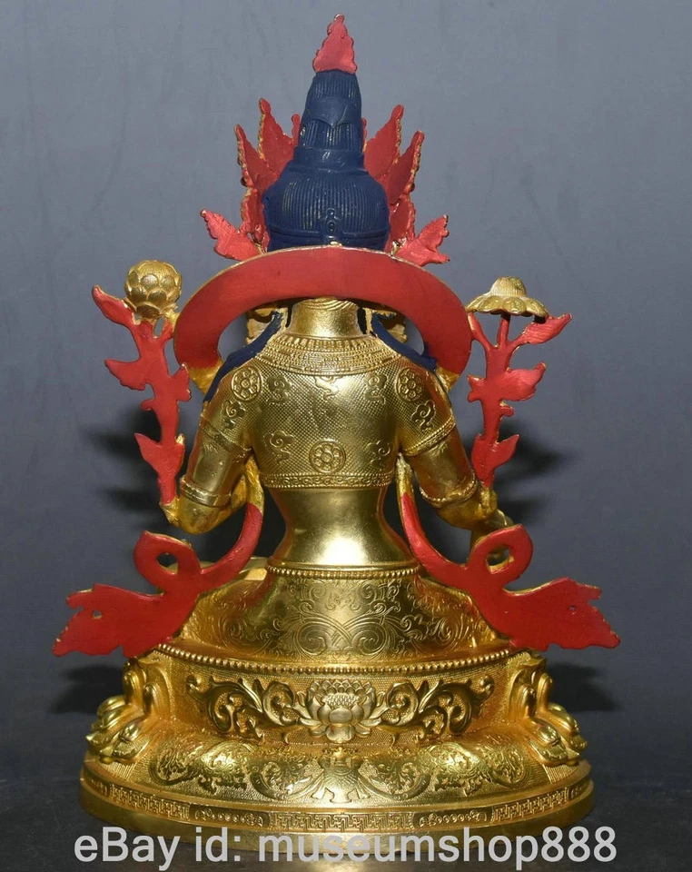 8.4" Od Tibetano Cobre Gemas Budismo Blanco Tara Diosa Flor Estatua Foto 4 de 4