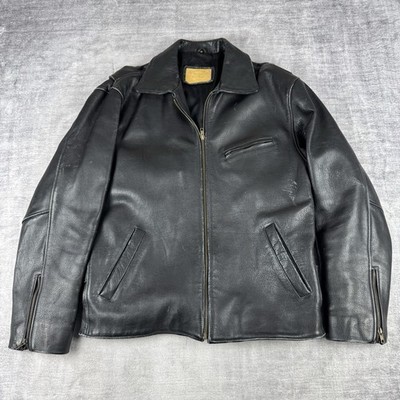 The Olde Hide House Jakcet Mens Medium Black Heavy Leather Detroit Style Boxy